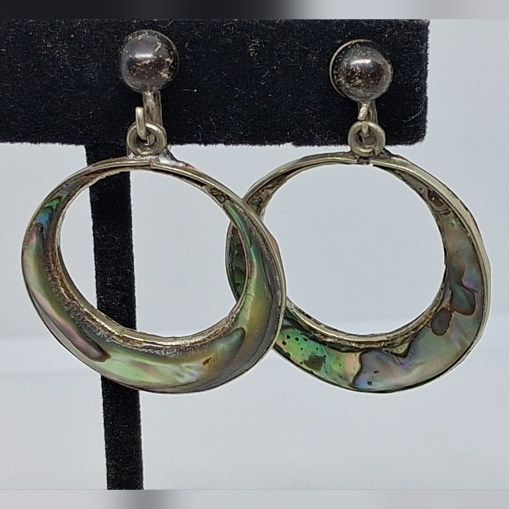 * Vintage Taxco MOP Abalone Inlay Screwback Earrings